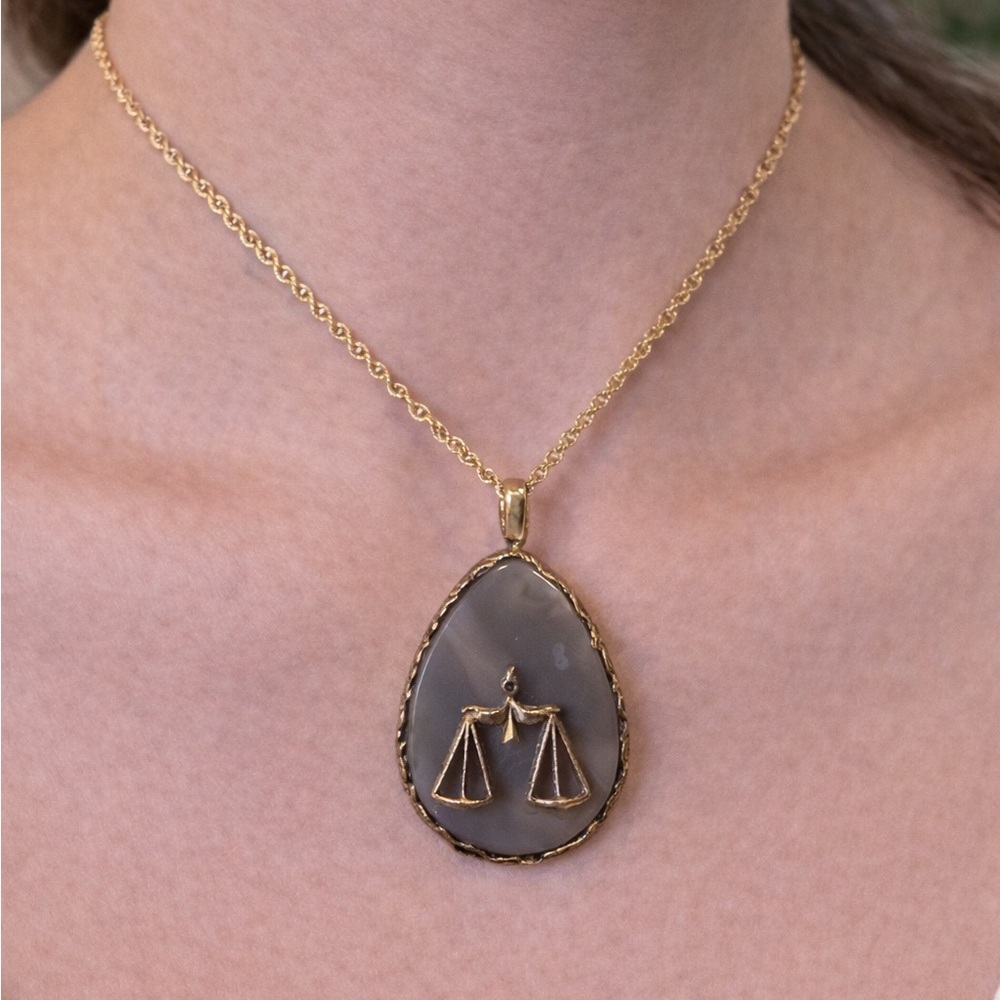 Zodiac agate geode necklace
